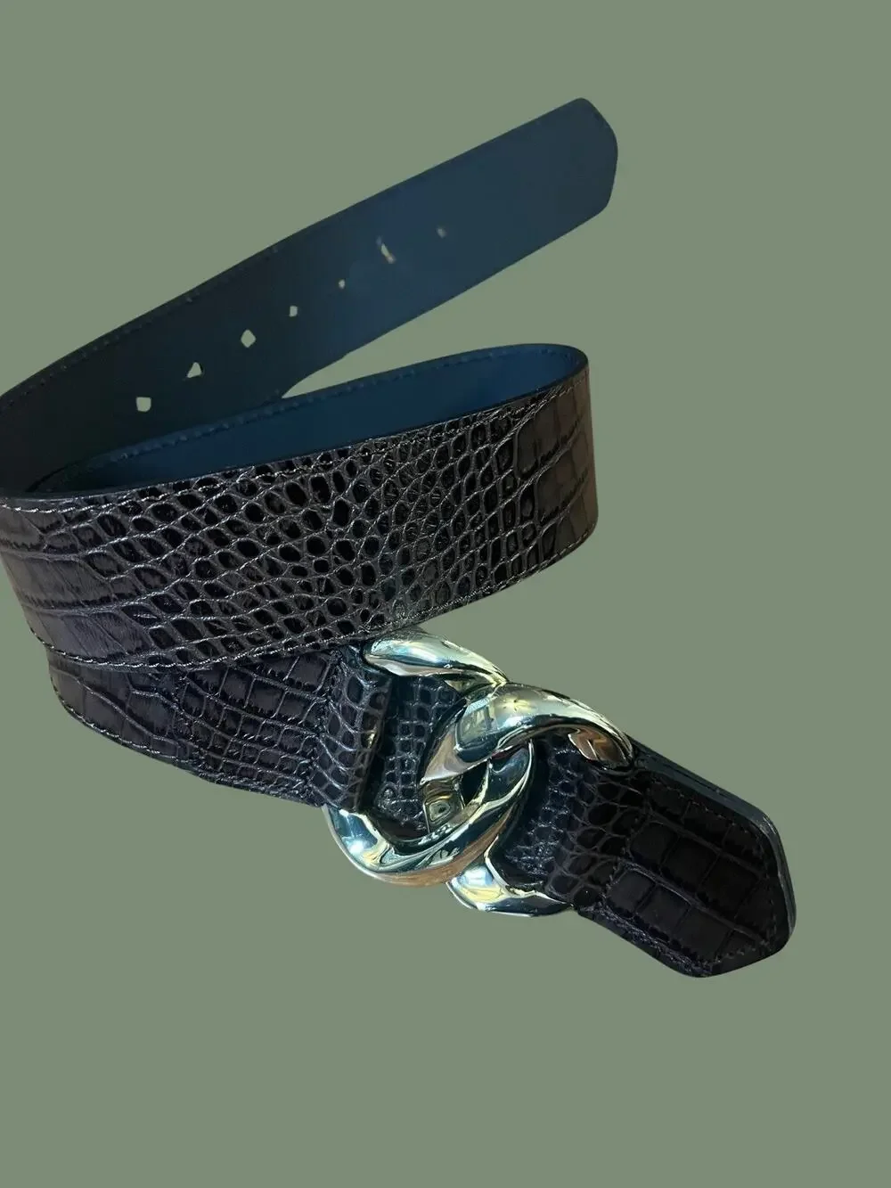 ZARA Belt, Dark Brown, Gator Textured, Gold Buckle| 36”